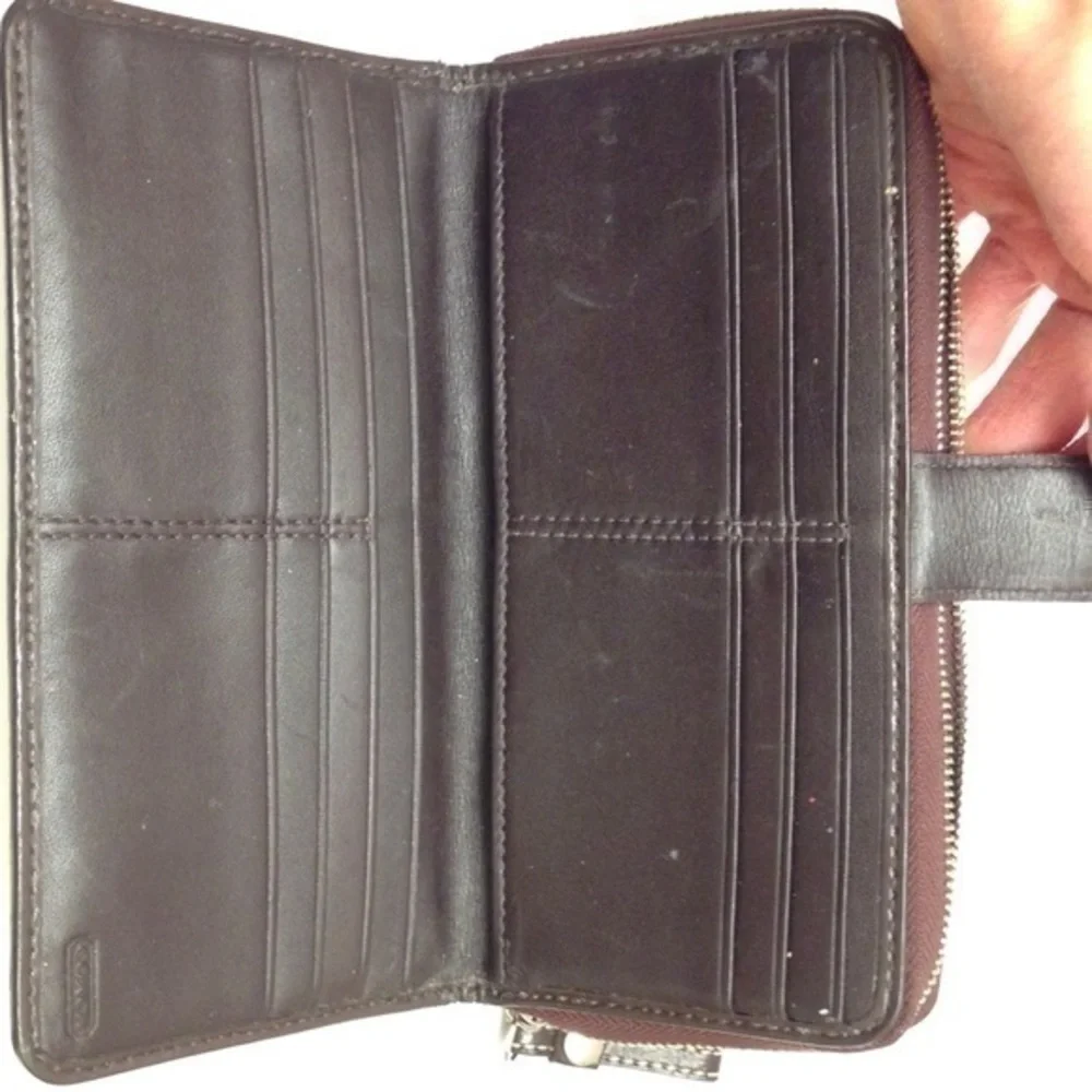 Coach vintage y2k signature striped brown khaki zipper wallet - Picture 6 of 7